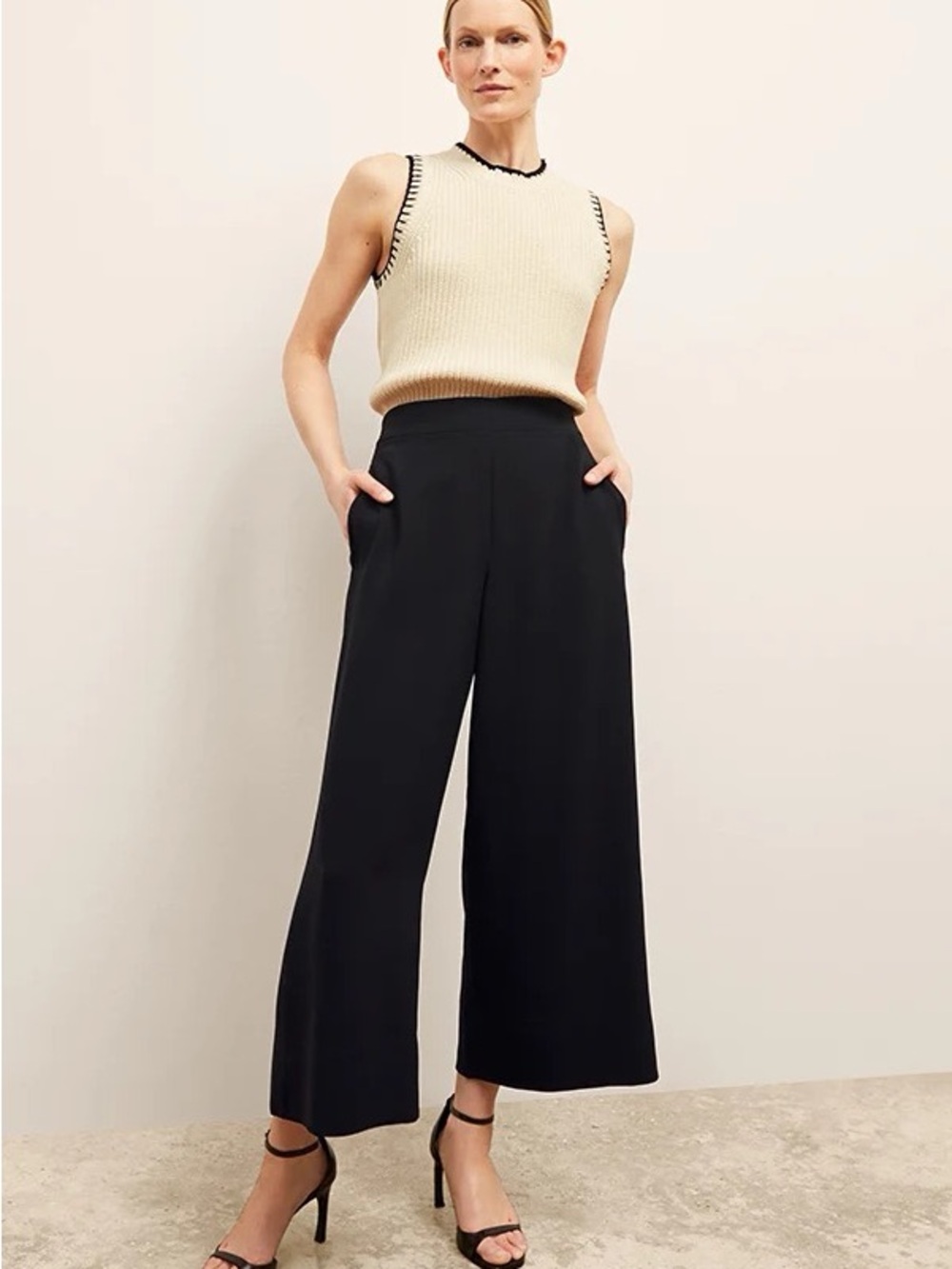 MM Lafleur Black Wide Leg Culotte Pants Trousers Size 10